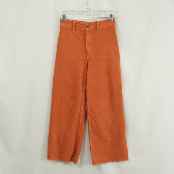 Billabong Women’s Corduroy Wide Leg Pants Orange Rust Cropped Raw Hem Size M - Picture 1 of 9